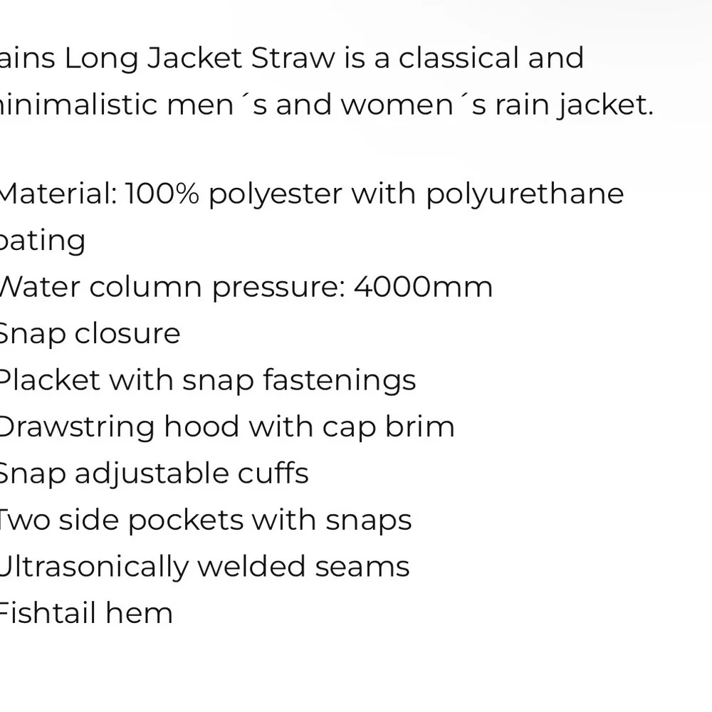 Rains Straw A Line Rain Jacket Size XS